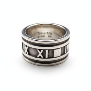 Tiffany & Co. Atlas 1995 Roman Numeral Ring In Sterling Silver In Wide Size 6.5